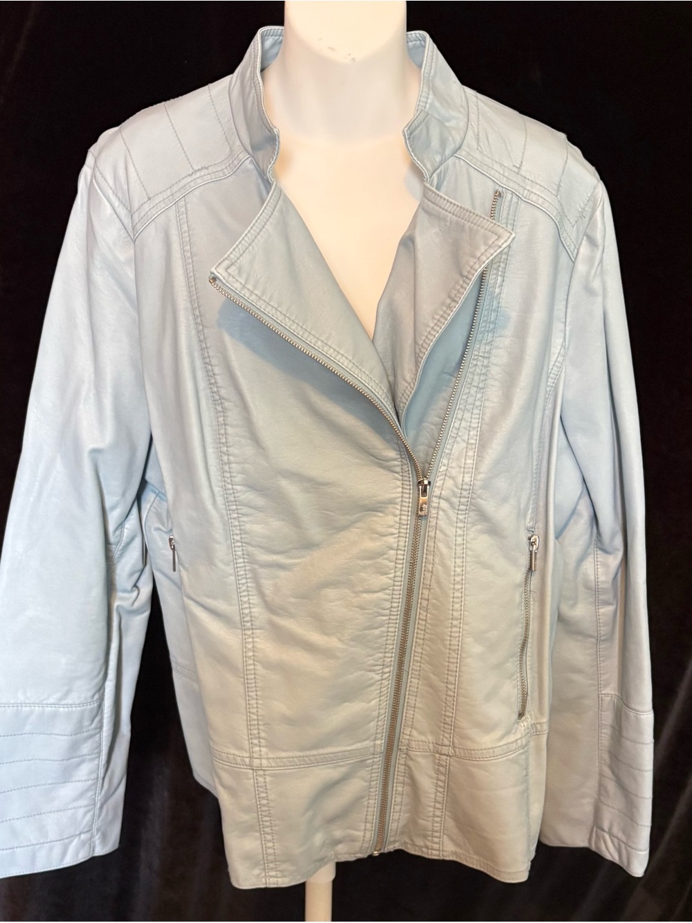 Black Rivet Light Blue Faux Leather Zip-Front Jacket